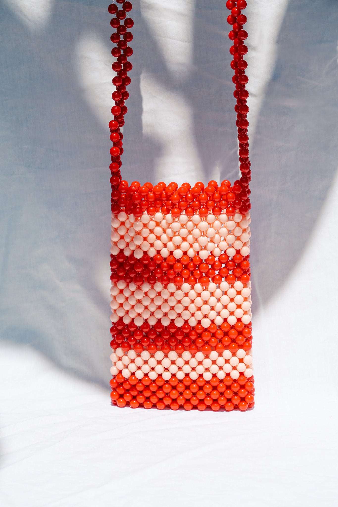 BEADED PHONE BAG - RED/PINK STRIPE by HIBISCUS THE LABEL Designer Homewares Furniture Australia