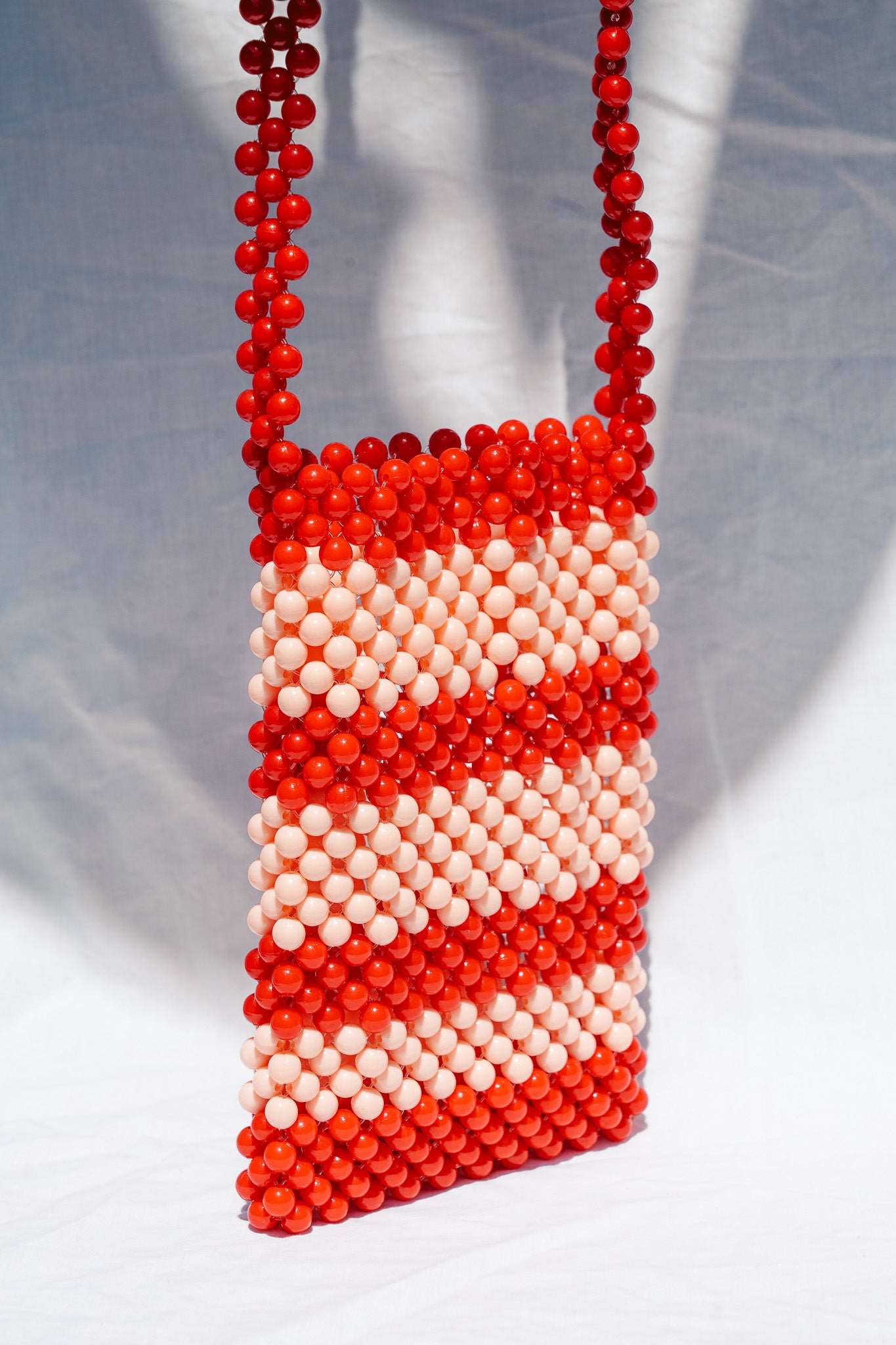 BEADED PHONE BAG - RED/PINK STRIPE - HIBISCUS THE LABEL - Black Salt Co