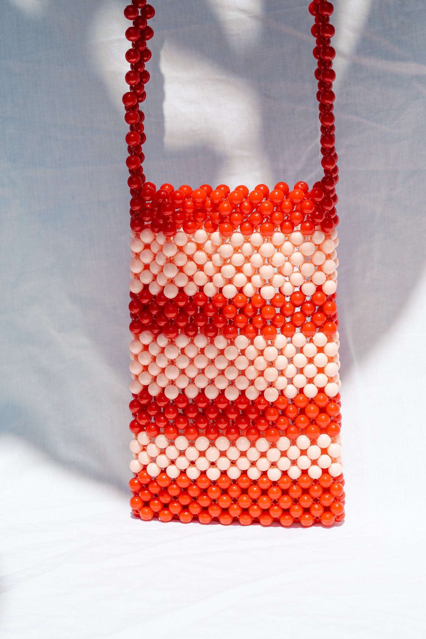 BEADED PHONE BAG - RED/PINK STRIPE - HIBISCUS THE LABEL - Black Salt Co